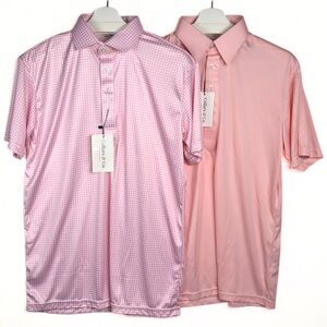 Collars & Co Polo Shirt Lot 2 Men Medium Pink Gingham and Solid NWT Dress Collar